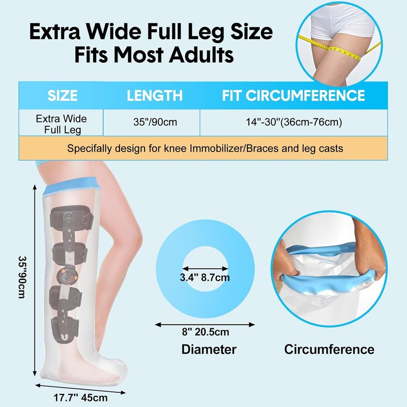 Qinaoco Waterproof Extra Wide Full Leg Cast Cover for Shower Adults, Extra Large Full Leg Shower Cover, Watertight Silicone Foot Protector for Plus Size Adults Surgery Shower Boot - Image 5